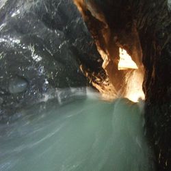 The water courses down the gorge in the Trummelbach Falls
