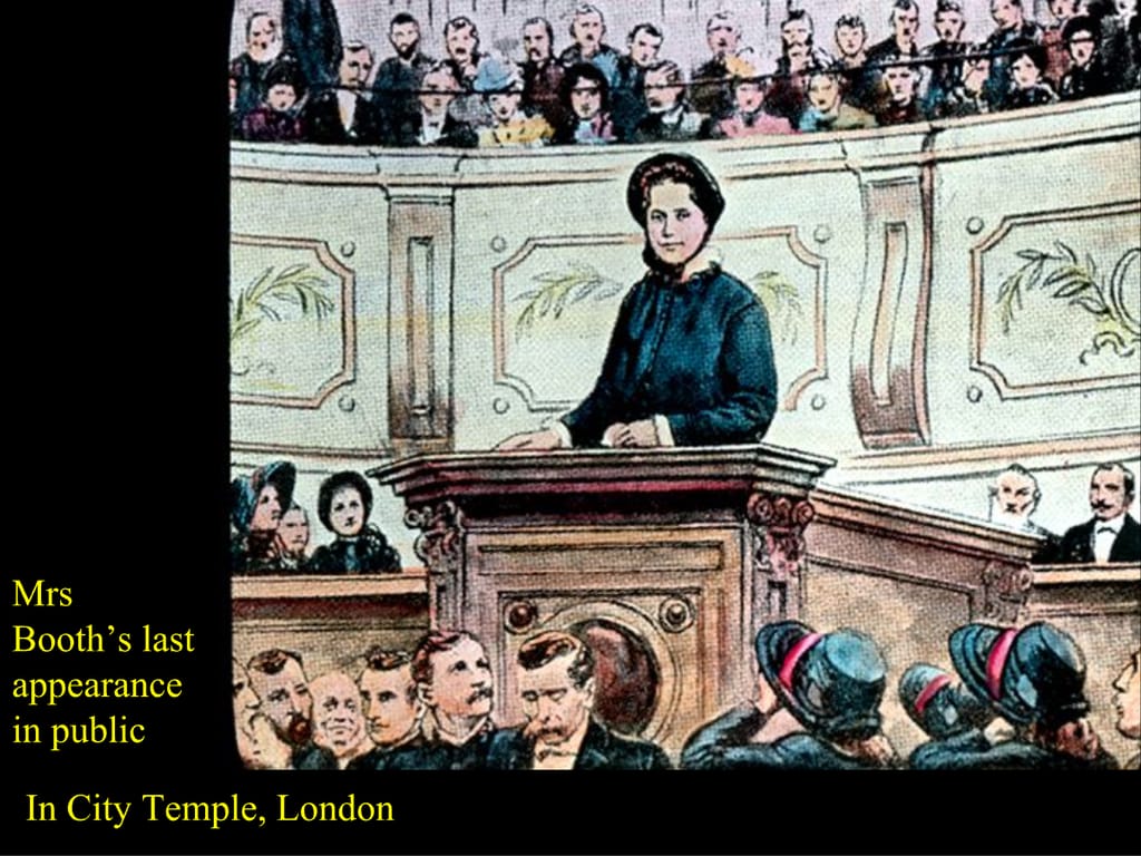 Mrs Booth’s last appearance in public. In City Temple, London.
