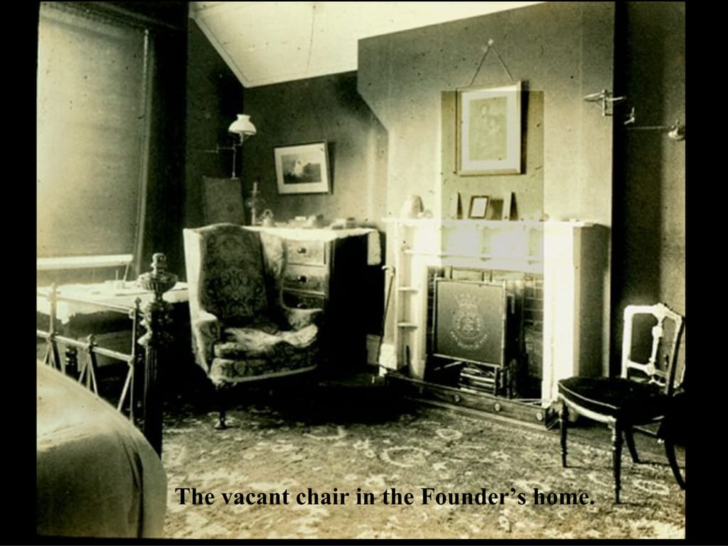 The vacant chair in the Founder’s home.