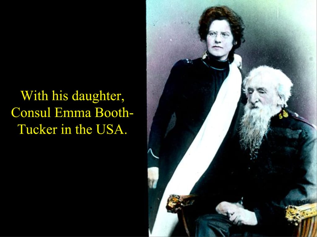 With his daughter, Consul Emma Booth-Tucker in the USA.