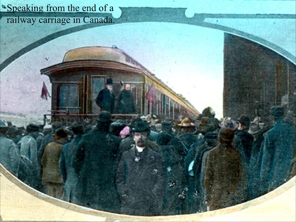 Speaking from the end of a railway carriage in Canada.