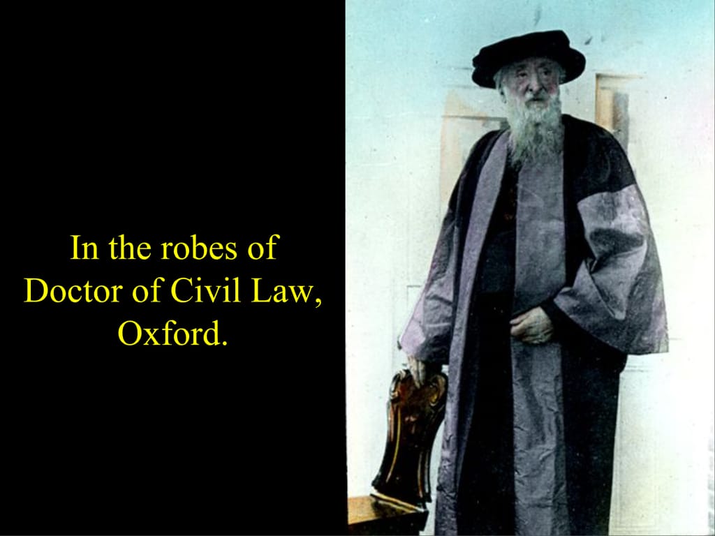 In the robes of. Doctor of Civil Law, Oxford.