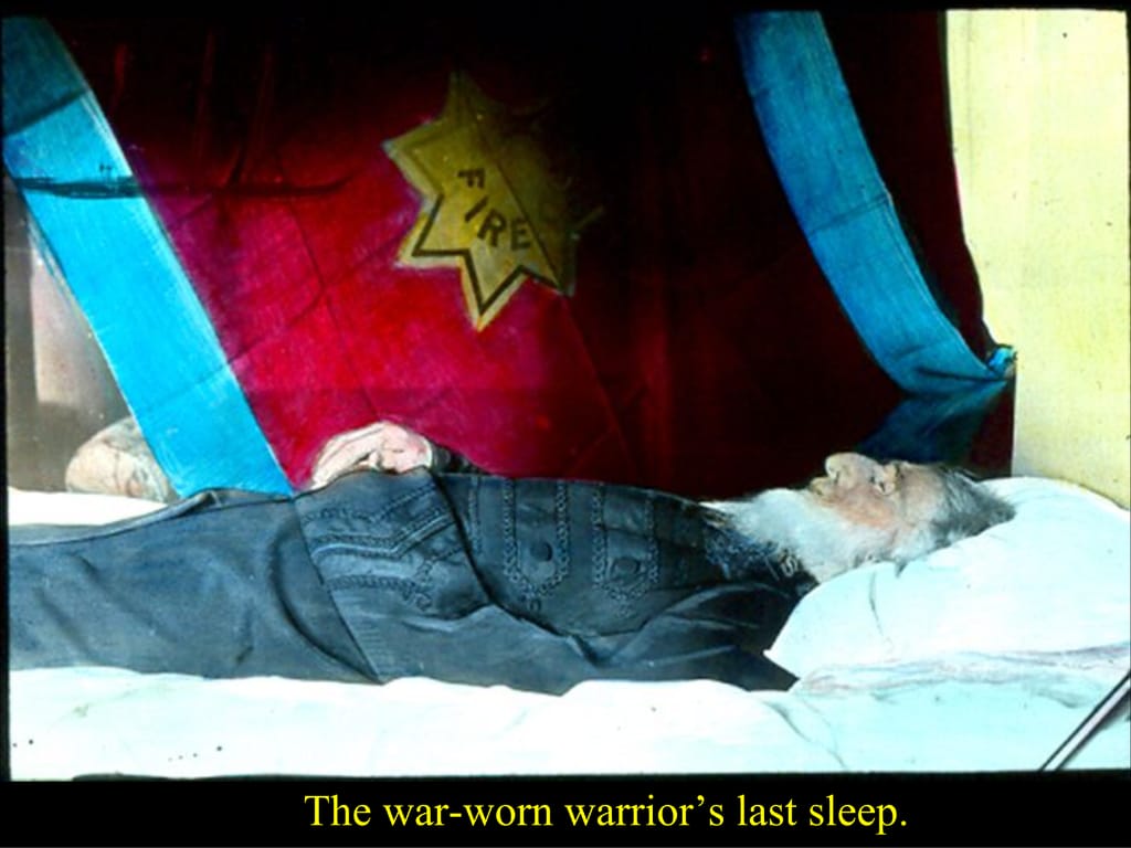 The war-worn warrior’s last sleep.
