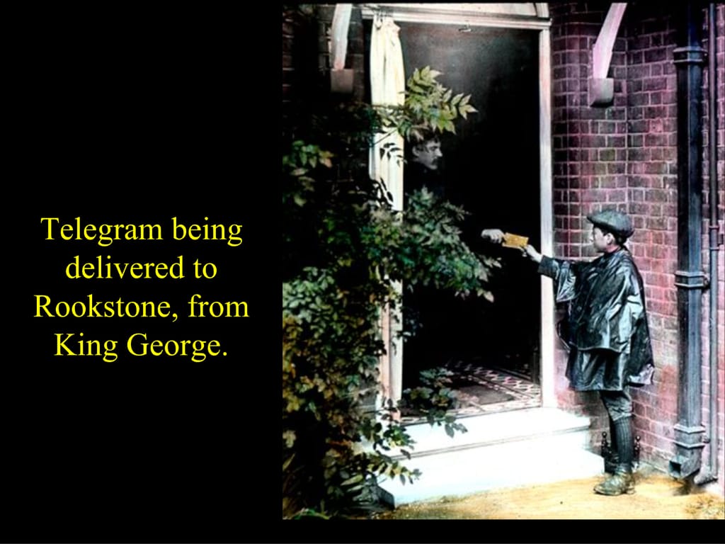 Telegram being delivered to Rookstone, from King George.