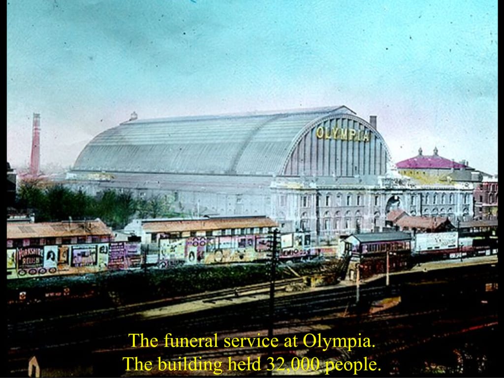 The funeral service at Olympia. The building held 32,000 people.