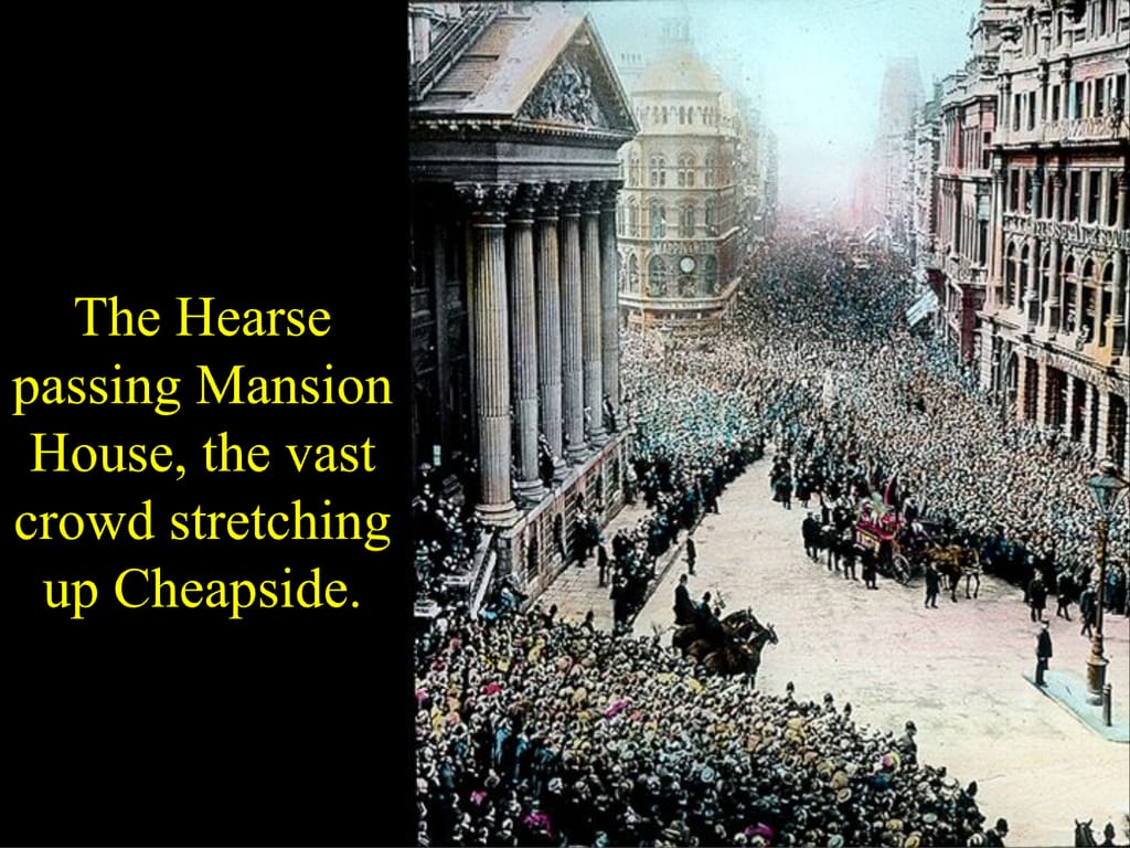 The Hearse passing Mansion House, the vast crowd stretching up Cheapside.